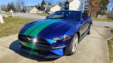 2018 Kona Blue Mustang Ecoboost Convertible Stripes Installed