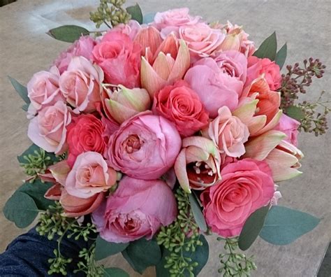 Coral Garden Rose Amaryllis Rose And Spray Rose Bridal Bouquet