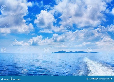 White Cumulus Clouds In Blue Sky Over Sea Landscape Many Clouds Above