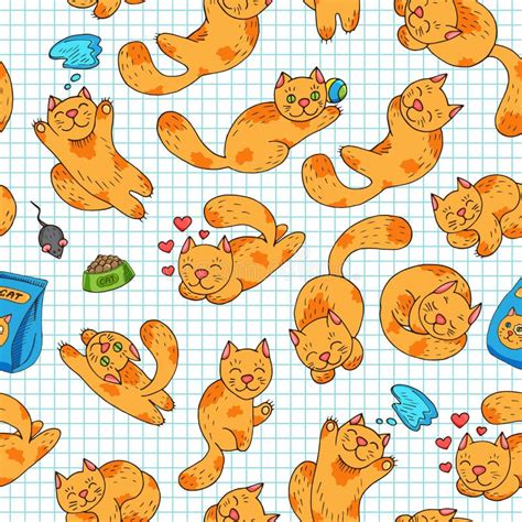 Cute Cats Seamless Background Colorful Cartoon Cats Pattern Vector
