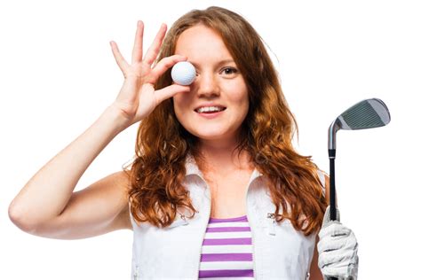 Gorgeous Redheaded Woman Poses With Golf Ball On Athletic Hobby