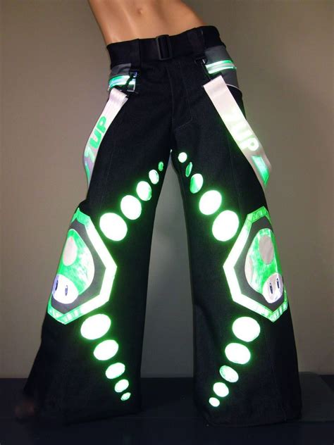 schminke 🍄 7up mushroom denim phat pants reflective uv 90 s dance rave wear ebay rave pants