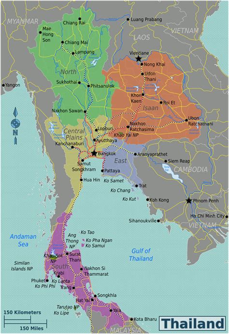 Large physical map of thailand with roads, cities and airports. Gulf Of Thailand Map Islands