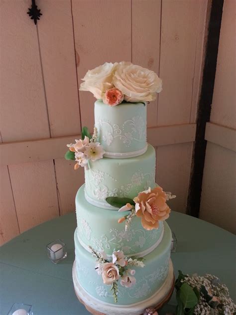 Mint And Peach Wedding Cake At The Barn At Boones Dam Wedding Cake