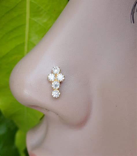 Gold Nose Stud Cz Simulated Diamond Nose Stud Maharasthrian Etsy