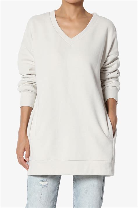Themogan S~3x Casual Cozy Oversized V Neck Fleece Pullover Sweatshirts
