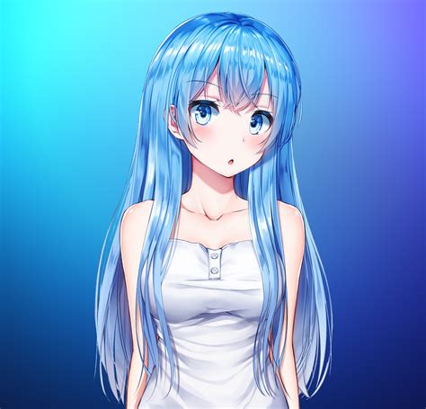 Download Wallpaper 2248x2248 Blue Hair Anime Girl Cute Original