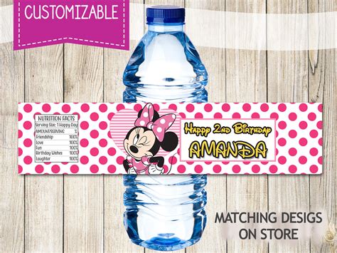 Minnie Mouse Water Bottle Labels Minnie Mouse Party Label Etsy