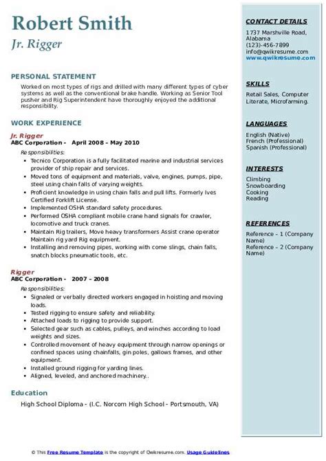 See professional examples for any position or industry. Rigger Resume Samples | QwikResume