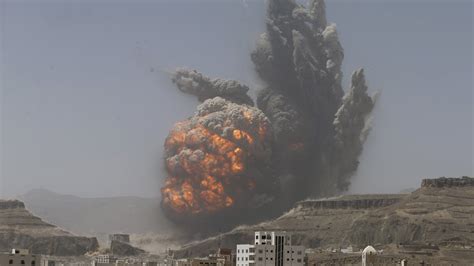25 dead as saudi airstrike causes massive explosion in yemen itv news