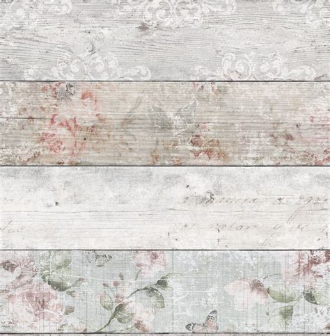 Graham And Brown Fresco Grey And Pink Distressed Floral Wood