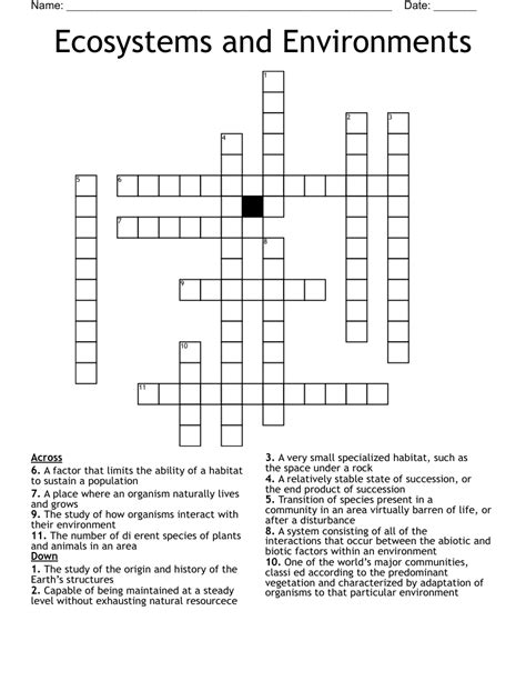 Ecosystems And Environments Crossword Wordmint