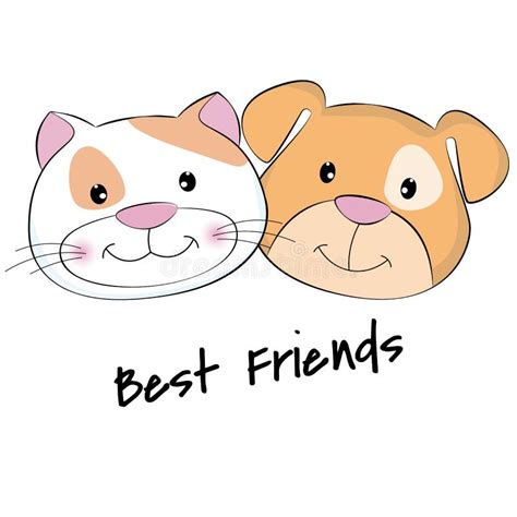 Cartoon Dog And Cat On White Background Friends Illustration Stock