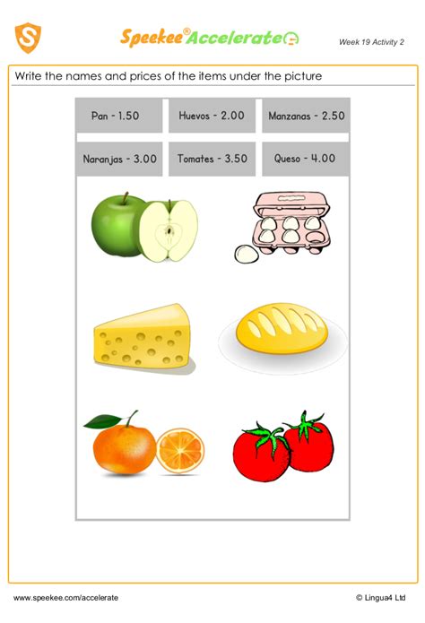 Spanish Food Worksheet