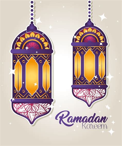 Premium Vector Ramadan Kareem Poster With Lanterns Hanging