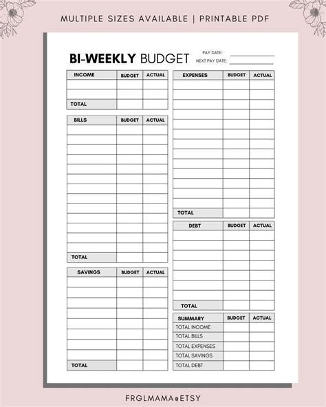 Bi Weekly Budget Overview Template Printable Paycheck Budget Printable