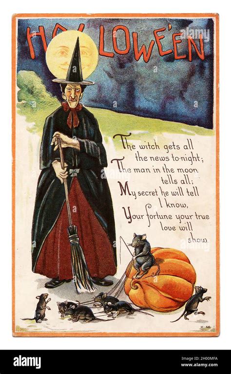 Vintage Halloween Greeting Card Postcard Early 1900s A Witch With