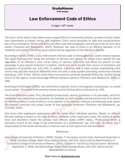 Law Enforcement Code Of Ethics Free Essay Example