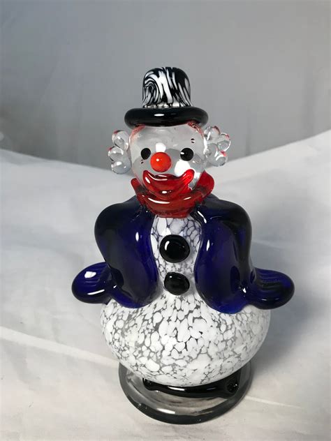 Hand Blown Snowman Clown Figurine 7 Inches High Blue Jacket Etsy