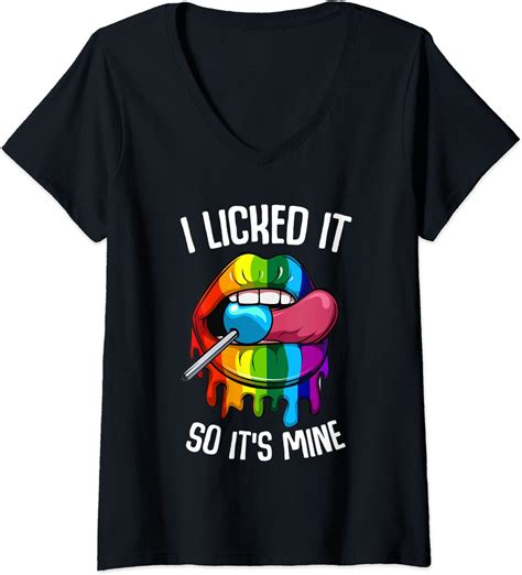 womens lgbt pride i licked it so it s mine sexy rainbow lips v neck t shirt