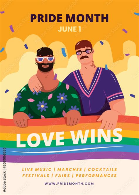 Lgbt Pride Month Poster Invitation Colorful Freedom Rainbow Flag Gay Lesbian Transgender