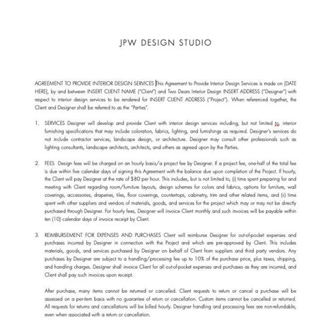 Interior Design Proposal Contract Template Agreement For Interior