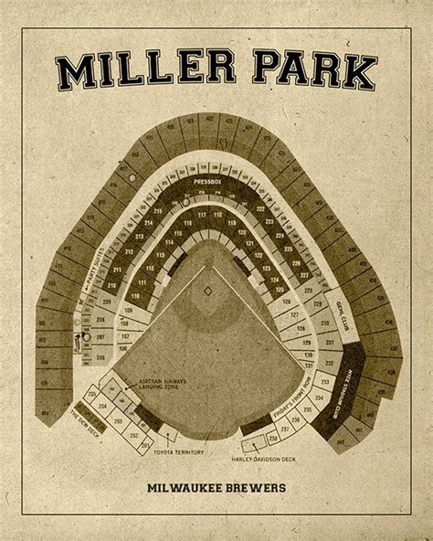 Vintage Print Of Miller Park Seating Chart Milwaukee Brewers Etsy