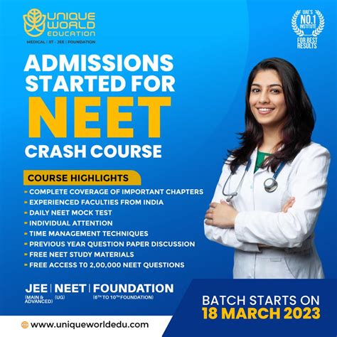 Neet Crash Course Is Starting At Unique World Education On 18th March