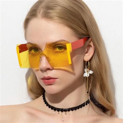 buy big frame oversize sunglasses women brand designer rimless square shades vintage fashion
