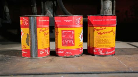 Red can for chiefs and gold can for scouts. Indian Motorcycle Oil Cans 4x6, Lot Of 3 | A9 | Las Vegas 2019