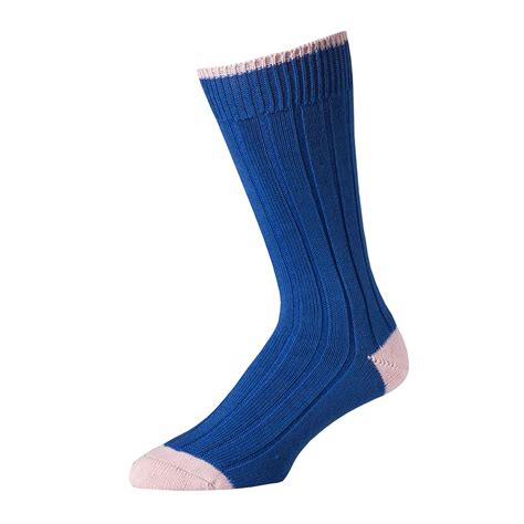 Royal Blue Pink Cotton Heel And Toe Socks Mens Country Clothing Cordings