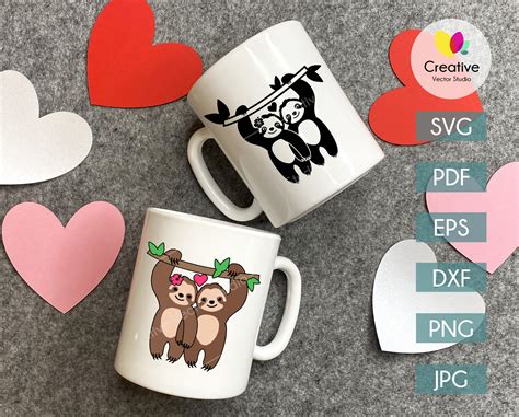 Cute Sloth Couple Svg Valentine Creative Vector Studio