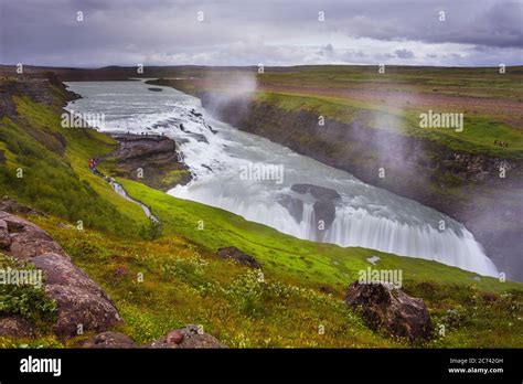 Gullfoss Iceland 22 August 2015 Panoramic View Of Gullfoss Waterfall