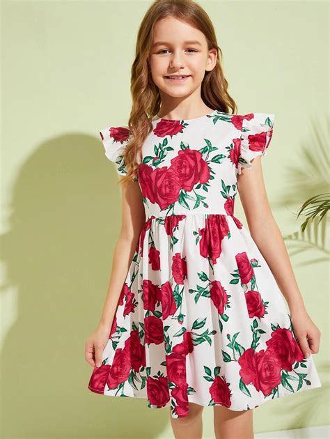 Shein Girls Floral Print Fit And Flare Dress Fit And Flare Dress