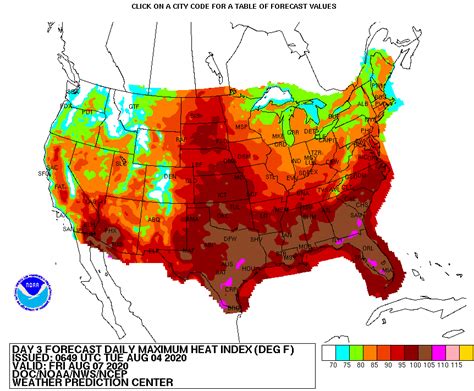 National Weather Service Heat Index Chart