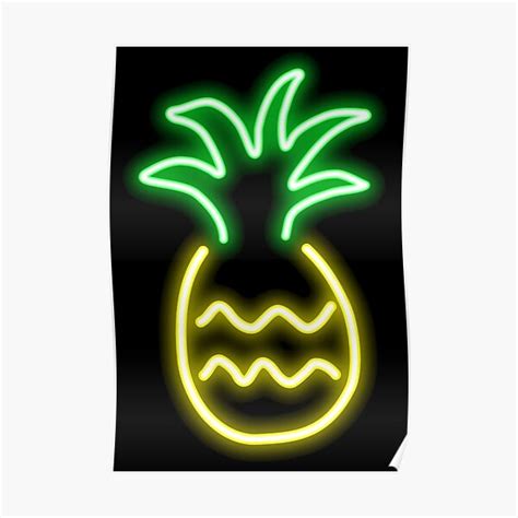 Neon Pineapple Black Bg Poster For Sale By Reintegration Redbubble