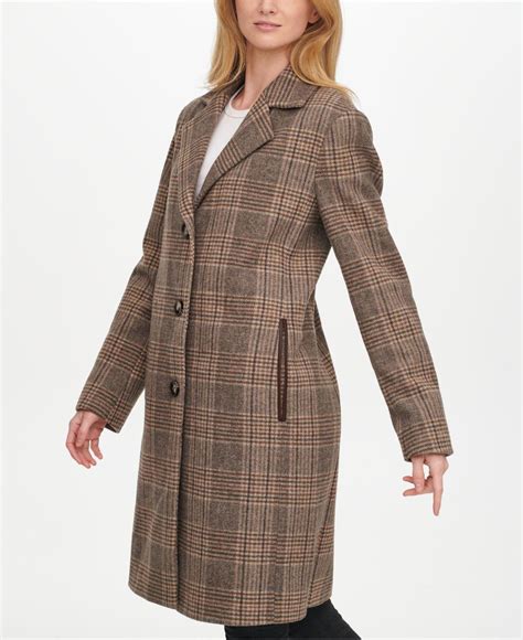 Dkny Wool Plaid Walker Coat Created For Macys In Brown Lyst