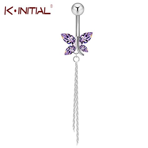 Kinitial Chic Butterfly Cz Piercings Jewelry Womens Sexy Belly Button Long Dangle Clear Navel