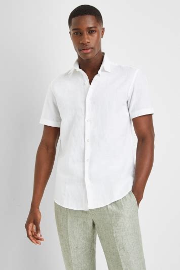 Moss 1851 Slim Fit White Linen Short Sleeve Casual Shirt