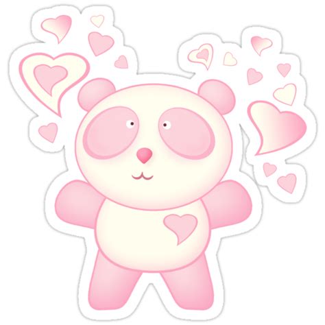 Pink Panda Bear Cartoon With Love Hearts Stickers By Artformdesigns