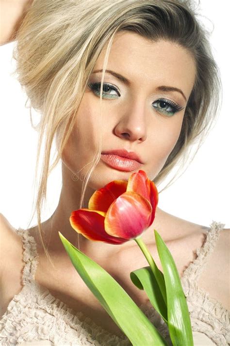 Beautiful Portrait Of A Woman Stock Photo Image Of Tulip Isolated