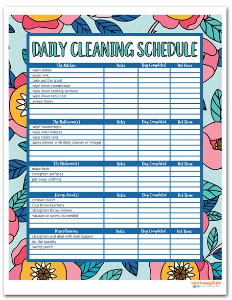 Home Cleaning Schedule Printable