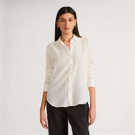 The Clean Silk Relaxed Shirt Off White Everlane