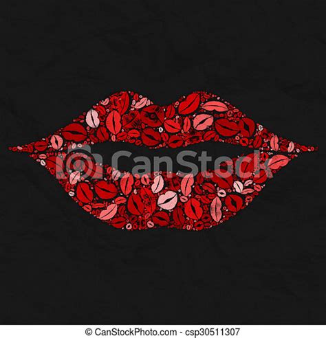Red Lips Shape Smile Kiss Mosaic Background Red Lips Shape Smile Kiss Mosaic Pattern On Dark