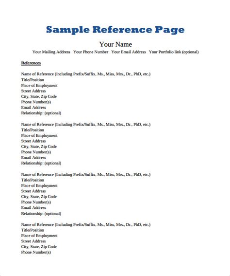 Sample Reference Page Template 9 Documents In Pdf