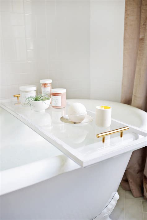 The next time you have a bath, you can after the hissy fit that followed, i figured i needed a bathtub tray. Lucite Bathtub Caddy DIY! - A Beautiful Mess