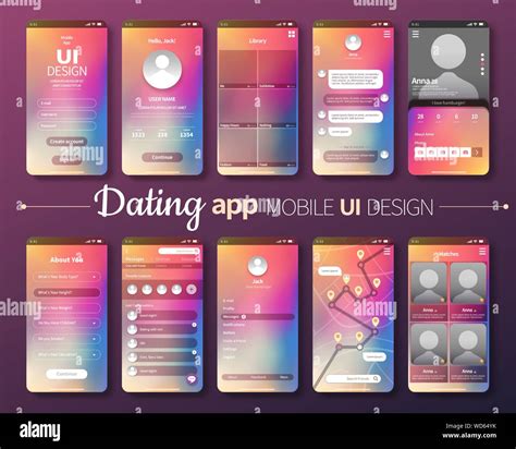 Dating App Mobile Ui Design With Laser Gradient Background Stock Vector