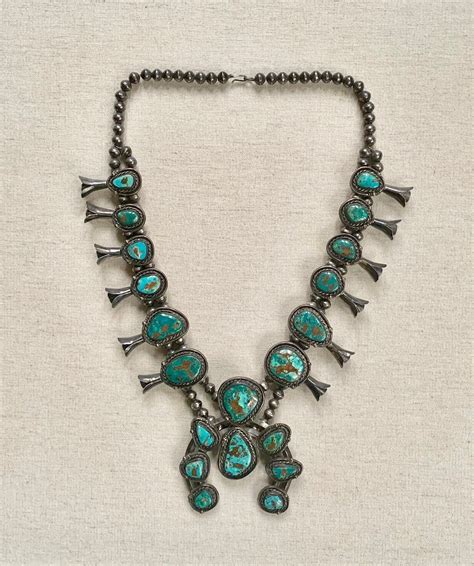 Stunning Turquoise Squash Blossom Vintage S S Native American