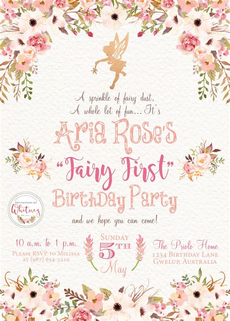 Fairy First Birthday Invitation Fairy Birthday Invitation Etsy