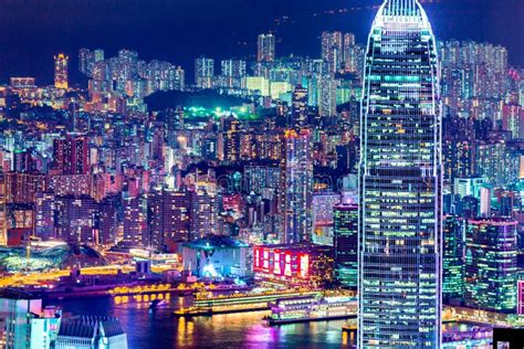 Lights Of Hong Kong City At Night Editorial Image Image Of Peak